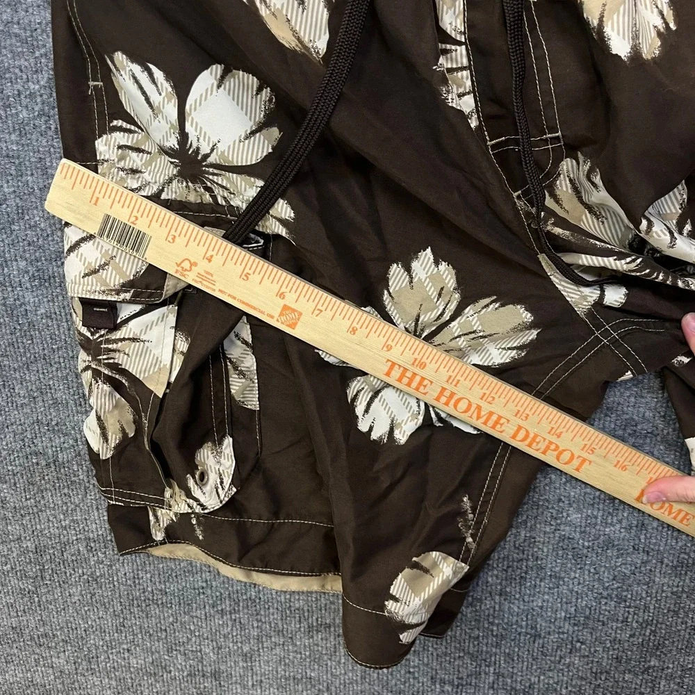 Arizona Jean Cargo Board Shorts Men's Brown Hibiscus Floral Swim Trunks - Large
